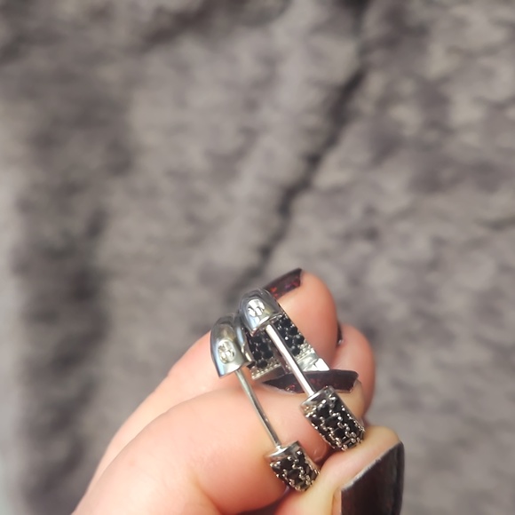 Black Cz Hoop Earrings - Picture 3 of 5